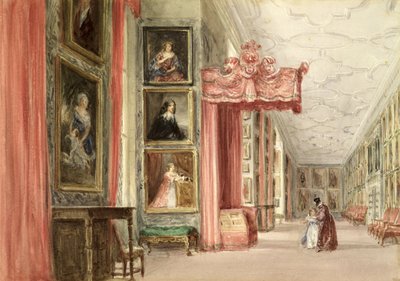 Interno della Long Gallery, Hardwick Hall, Derbyshire, 1838 da David Cox