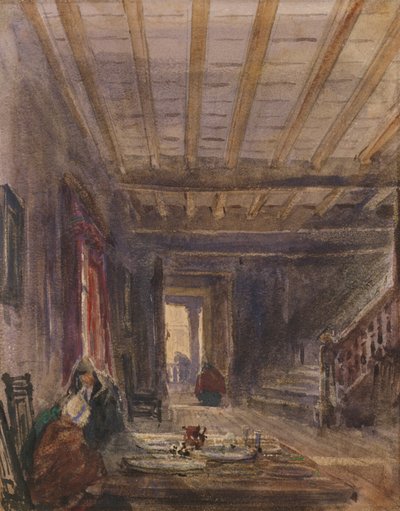 Interno con figure a un tavolo da David Cox