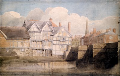 Vecchie case e ponte di Wye, Hereford da David Cox