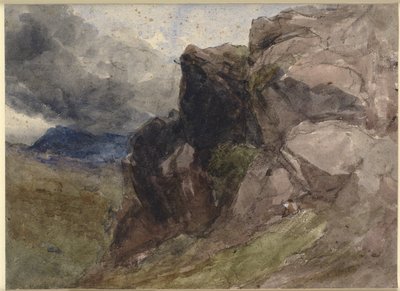 Paesaggio roccioso in Galles con figura che disegna in primo piano a destra da David Cox d.Æ.