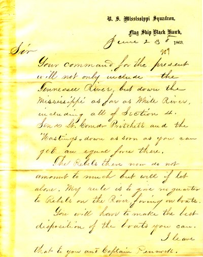 Lettera di David D. Porter, U. S. S. Black Hawk, a Seth Ledyard Phelps, 23 giugno 1863 da David D. Porter