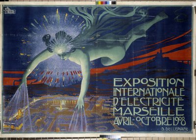 Poster “Esposizione Internazionale di Elettricità, Marsiglia, aprile-ottobre 1908” da David Dellepiane