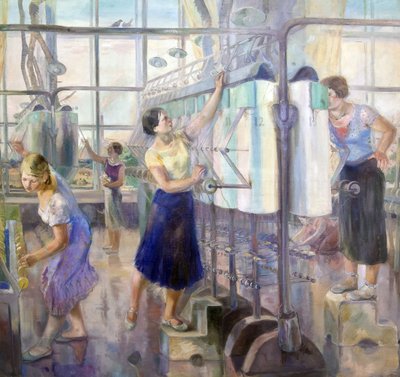 Il piano quinquennale - Laboratorio femminile alla fabbrica Sevkabel da David Efimovich Zagoskin