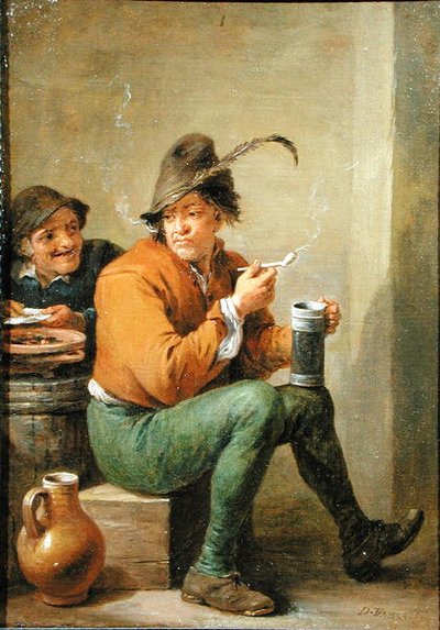 Contadino con una brocca di terracotta e una pipa di argilla da David III Teniers