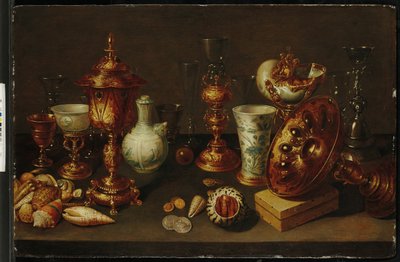Natura morta con conchiglie, con nautilo, vasi, bicchieri e rami di corallo da David II Ryckaert