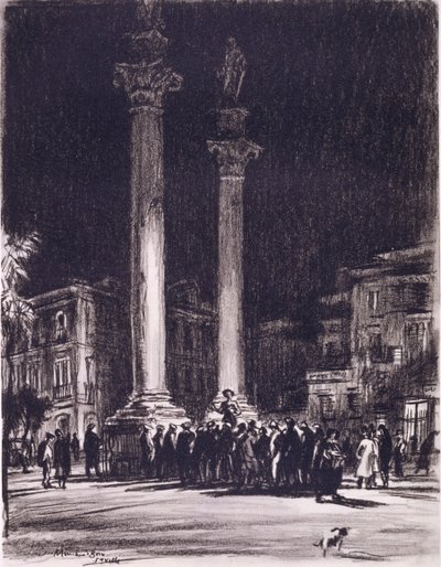 Un venditore ambulante tra le colonne romane dell