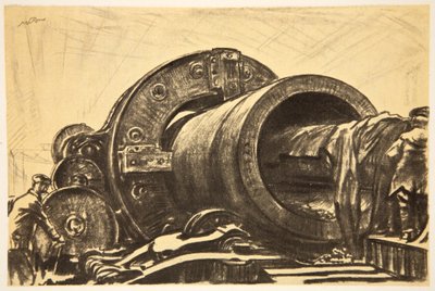 Una macchina carotatrice al lavoro su un tubo di cannone pesante, illustrazione da 