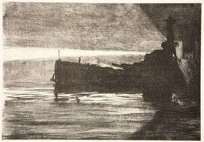 Avvicinamento a una nave da guerra di notte, illustrazione da 