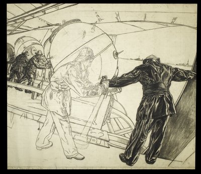 Disegno a grandezza naturale per Winter Mine-Laying off Iceland, c.1942 da David Muirhead Bone