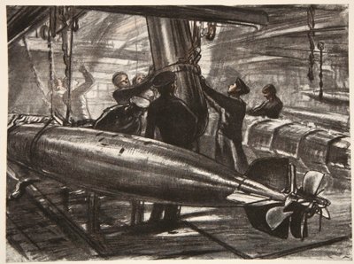 Nel compartimento silurante sommerso di una nave da battaglia, illustrazione da 