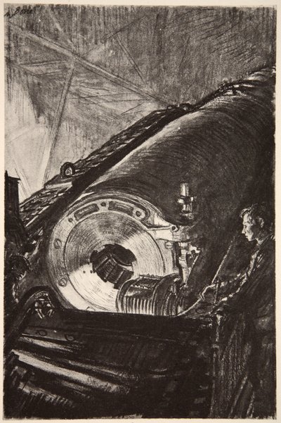 Lavoro notturno sulla culatta di un grande cannone, illustrazione da 