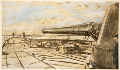 Su una nave da guerra: torretta del cannone, illustrazione da 