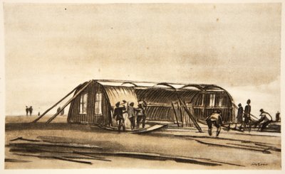 Sulla Somme: uomini del RFC che costruiscono la loro capanna invernale, illustrazione da 