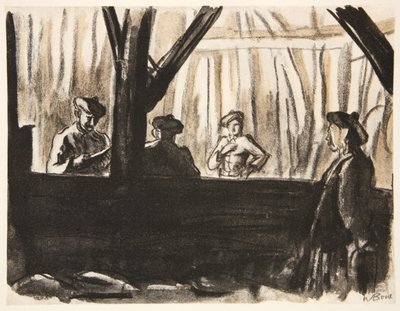 Soldati scozzesi in un fienile francese, illustrazione da 