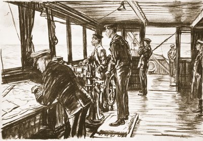 Il ponte di una nave mercantile in mare, illustrazione da 