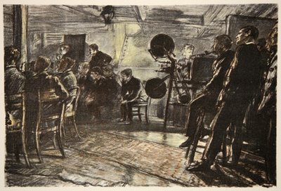 Il cinema su una nave da guerra, illustrazione da 