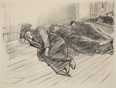 Feriti in marcia che dormono sul ponte, illustrazione da 