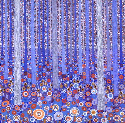 Foresta blu-arancio, 2015 (acrilico su tela) da David Newton