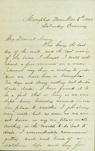 Lettera di D. P. Grier, Memphis, Tenn., a Anna McKinney, 6 dicembre 1862 da David Perkins Grier