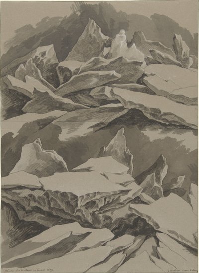 Lastre di ghiaccio sulla Mosa, gennaio 1809 da David Pièrre Giottino Humbert de Superville (signed by artist)