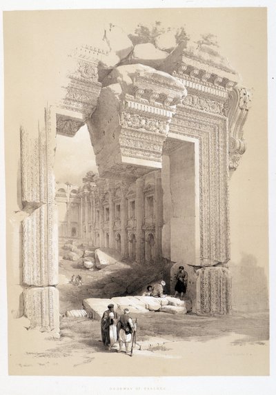 Porta di Baalbek in Libano, disegno realizzato il 07/05/1839 in "The Holy Land", Londra 1849 da David Roberts