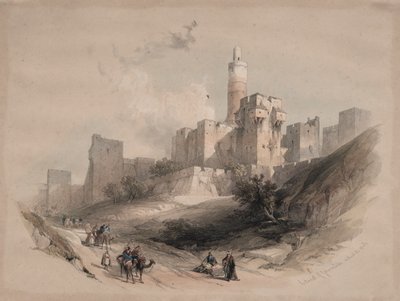 Cittadella di Gerusalemme, senza le mura, Torre di Davide, 1839 da David Roberts