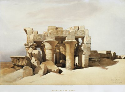 Egitto, Le rovine del Tempio di Kom Ombo dedicato a Sobek e Horus, di David Roberts, incisione da David Roberts