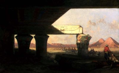 Paesaggio egiziano con vista lontana delle piramidi da David Roberts