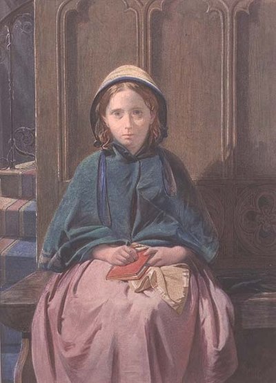 Ritratto di una ragazza che legge in un banco di chiesa da David Roberts