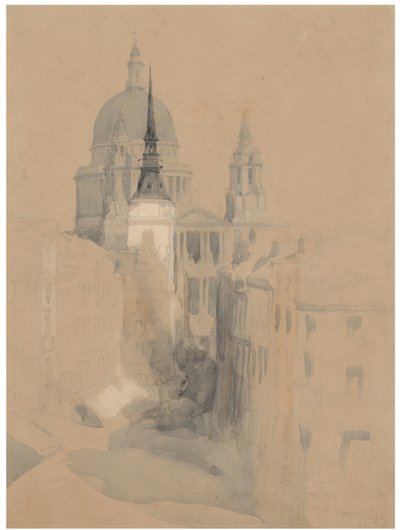 Schizzo della Cattedrale di San Paolo, Londra, da Ludgate Circus da David Roberts
