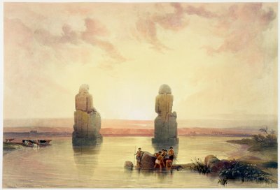 I Colossi di Memnone, a Tebe, durante l