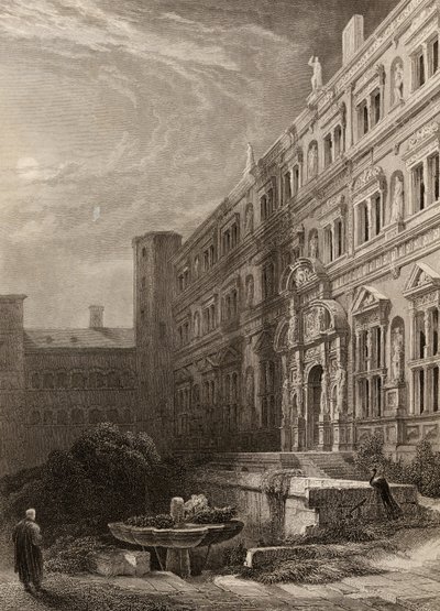 Il grande cortile di Heidelberg, inciso da H. Winkles, illustrazione da 