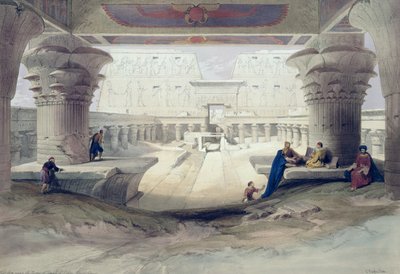 Vista da sotto il portico del Tempio di Edfou, Alto Egitto, tavola 32 dal Volume I di Egitto e Nubia, inciso da Louis Haghe (1806-85), pub. 1846 da David Roberts