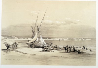 Veduta della città di Tiro (Tiro) in Libano, disegno realizzato il 27/04/1839 in "The Holy Land", Londra 1849 da David Roberts