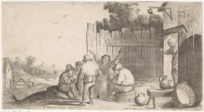 Cinque contadini intorno a una botte da David Teniers (II) (attributed to workshop of)