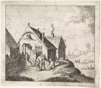 Tre uomini che conversano vicino a una casa da David Teniers (II)