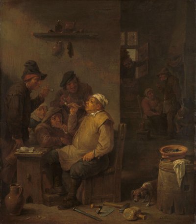 Muratore che fuma con compagni in una taverna da David Teniers (II)