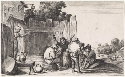 Cinque contadini intorno a una botte Genretaferelen in de open lucht (serie) da David Teniers (II)