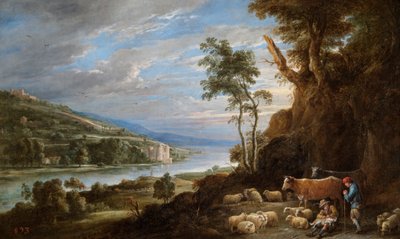 Paesaggio con Pastori e Vista Distante di un Castello da David Teniers II