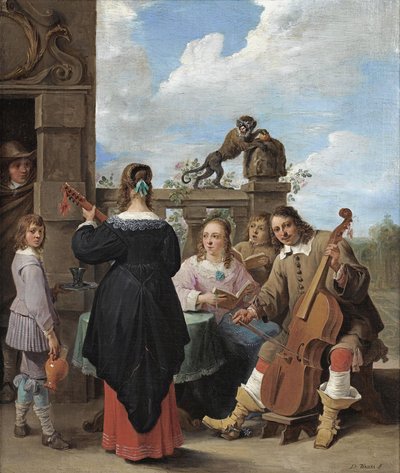 Un concerto per famiglie su una terrazza da David Teniers the Younger