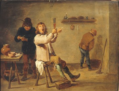 Francese:  La Chanson à boire Contadini che bevono in una taverna da David Teniers the Younger