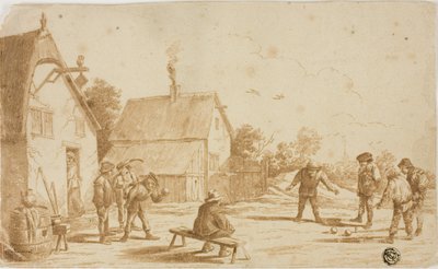 Uomini che giocano a bocce fuori dalla taverna da David Teniers the Younger