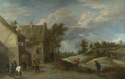 Contadini che giocano a bocce fuori da una locanda del villaggio da David Teniers the Younger