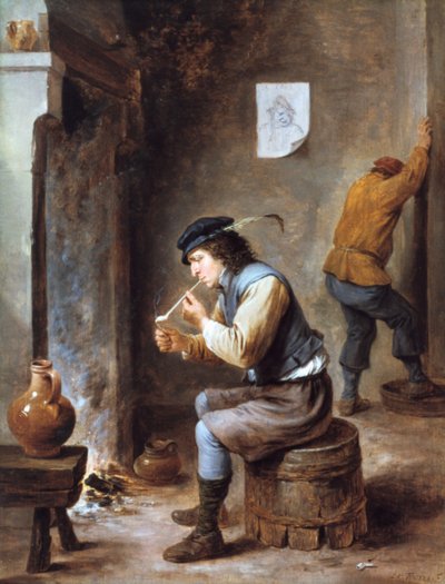 Fumatore davanti a un fuoco, XVII secolo da David Teniers the Younger
