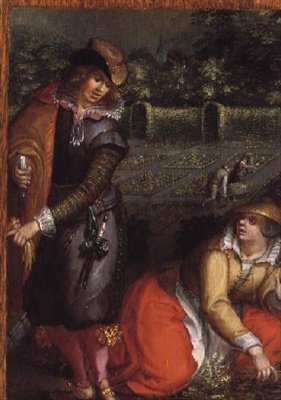 Un gentiluomo elegante e una donna in un giardino da David Vinckboons