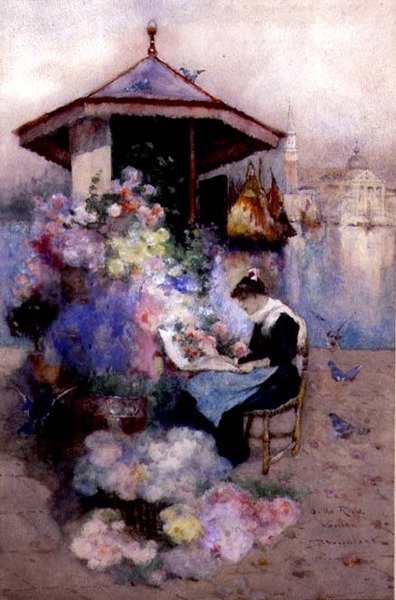 Venditore di fiori sulla Riva, Venezia da David Woodlock