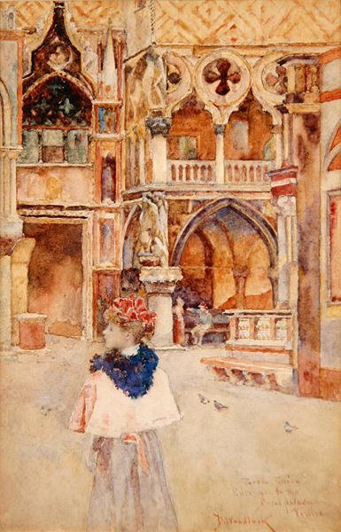 Porta della Carta, ingresso al Palazzo Ducale, Venezia (acquerello su carta) da David Woodlock