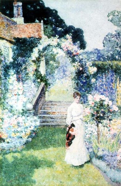 Curando le rose in un giardino del Cheshire da David Woodlock