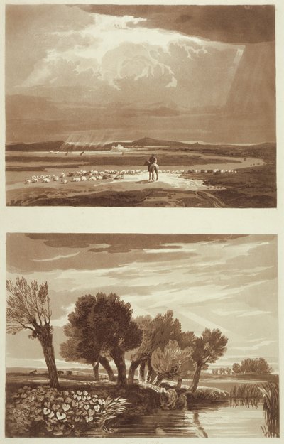 Un Effetto dopo una tempesta... e Effetto Transitorio, Vista nelle Paludi di Battersea, illustrazioni da A Treatise on Landscape and Effect in Water Colours, 1841 da David after Cox