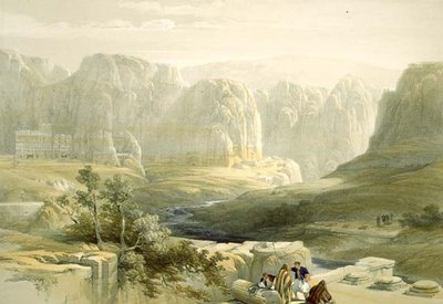 Petra guardando a sud, 9 marzo 1839, tavola 106 dal Volume III di The Holy Land, inciso da Louis Haghe, pub. 1849 da David after Roberts